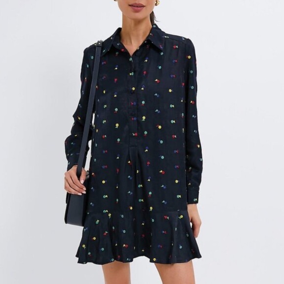 Tuckernuck Dresses & Skirts - NWT Tuckernuck Navy Mini Dress with Floral Embroidery Button Up